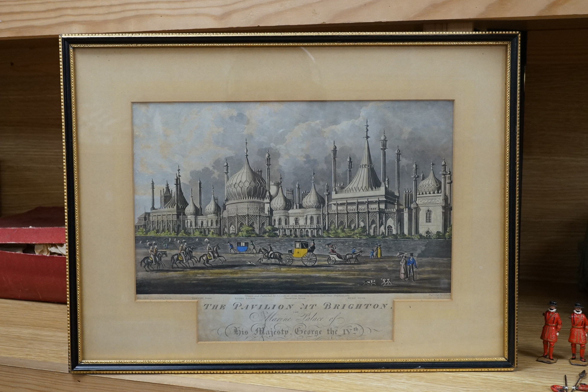 After Joseph Cordwell (19th. C), colour engraving, The Pavilion at Brighton, The Marine Palace of His Majesty George V, published 1821, 18 x 27cm. Condition - fair